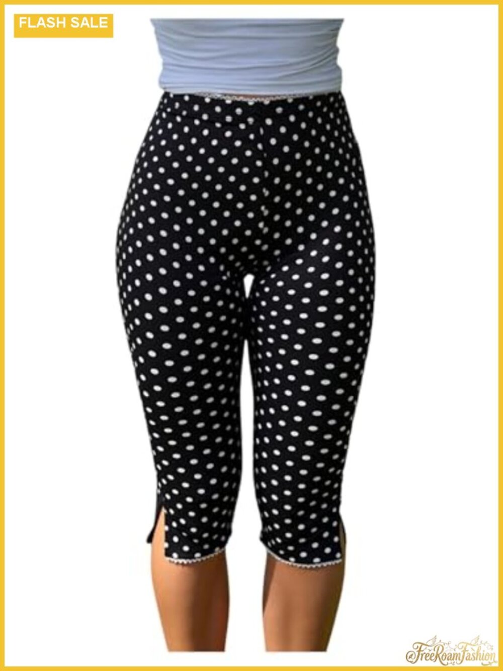 Women's Plaid Capri Leggings Low Waisted Split Hem Slim Fit